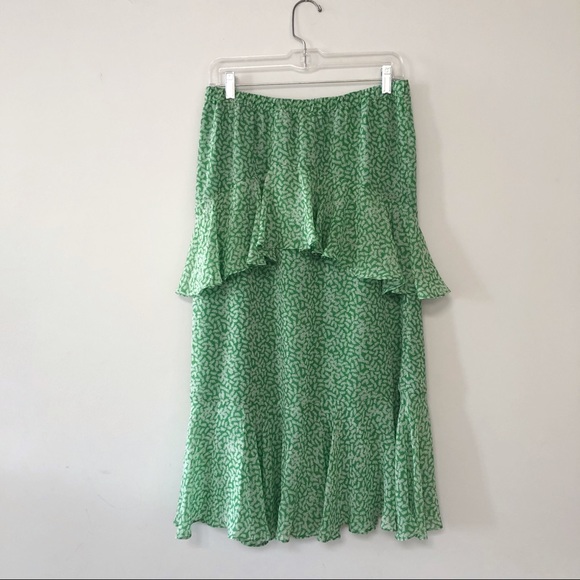 Who What Wear tiered ruffle midi skirt floral chiffon green - Picture 3 of 6